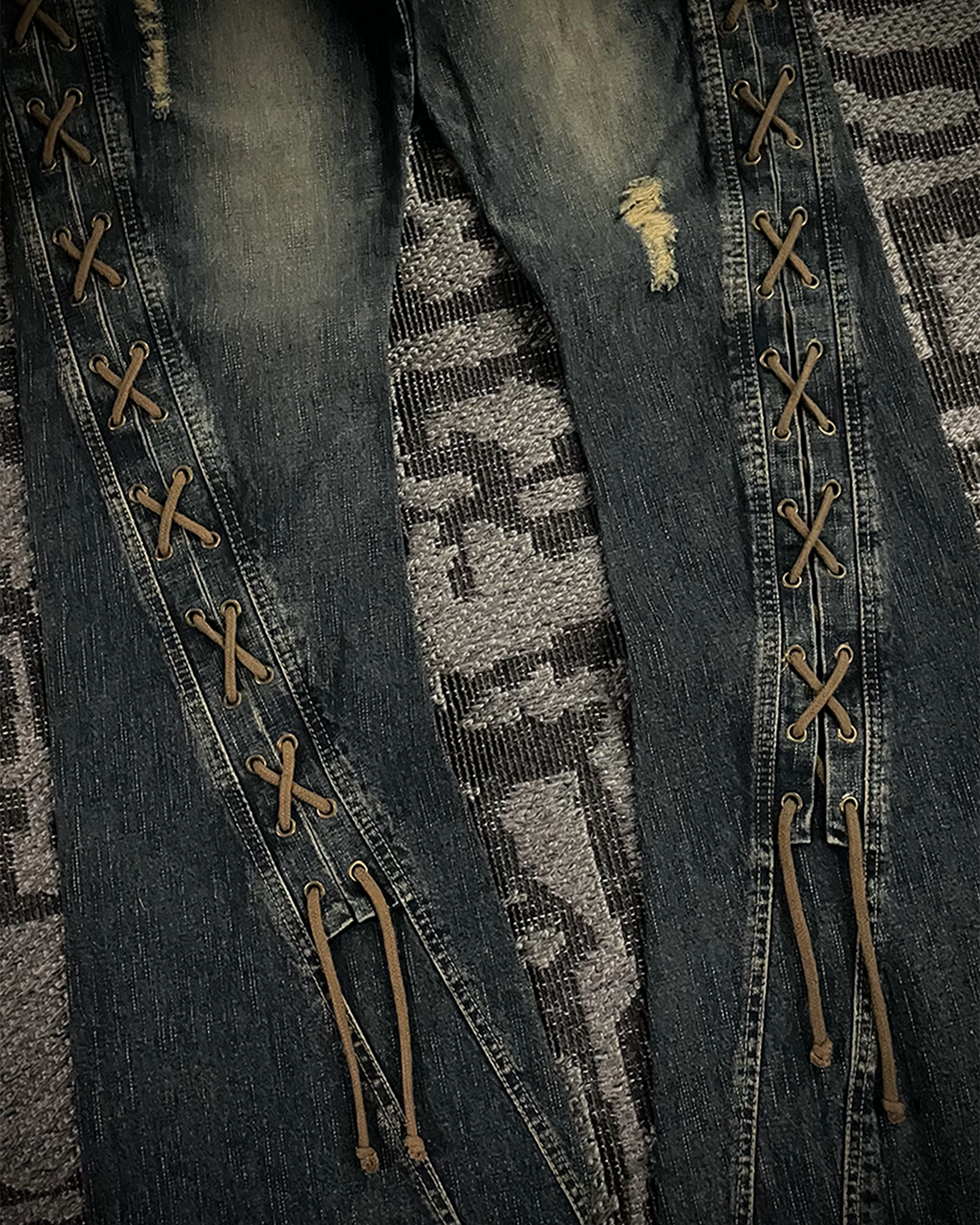 Cool Drive Striker Distressed Lace Up Flared Jeans