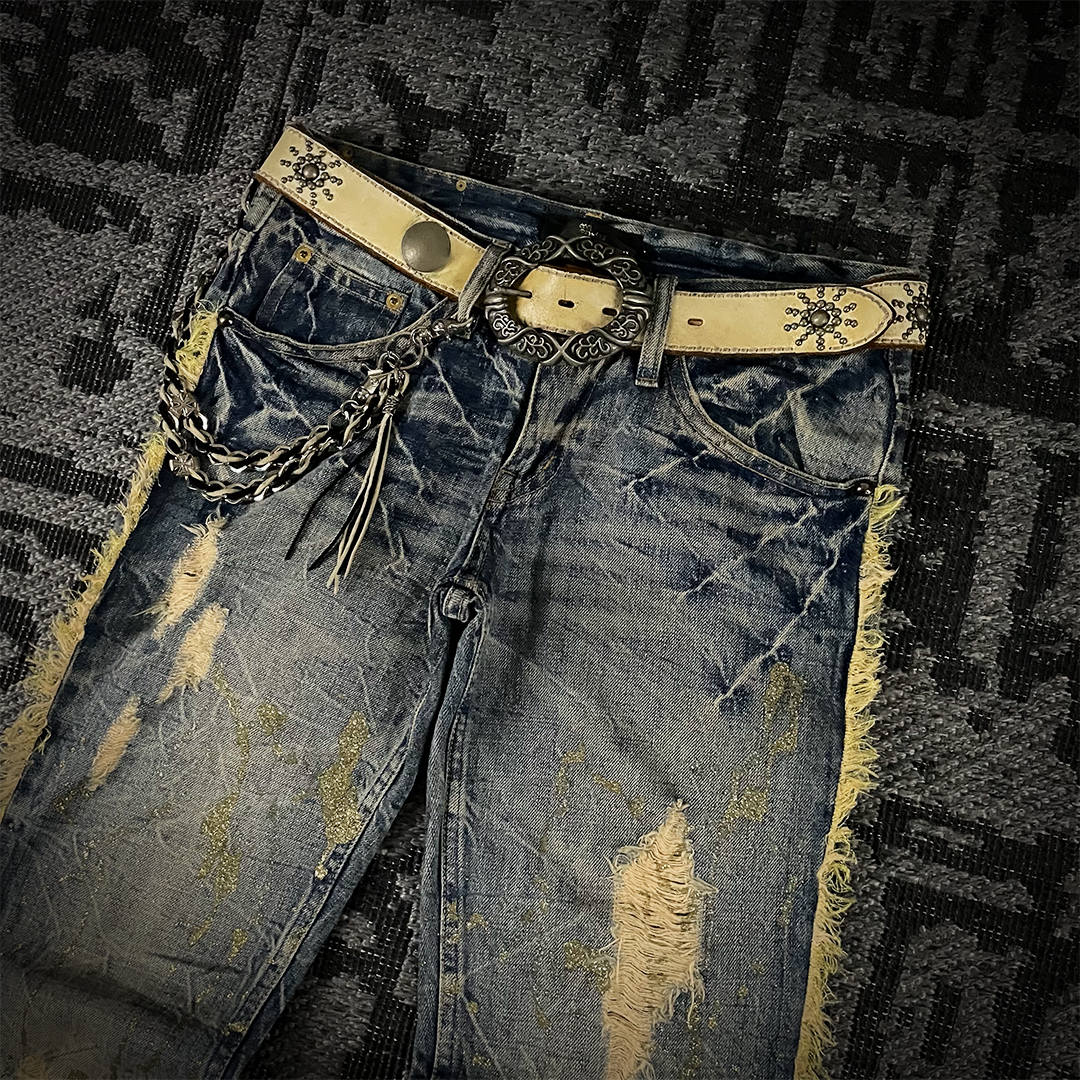 Midas Gold Glitter Splash Distressed Boot Cut Flare Jeans