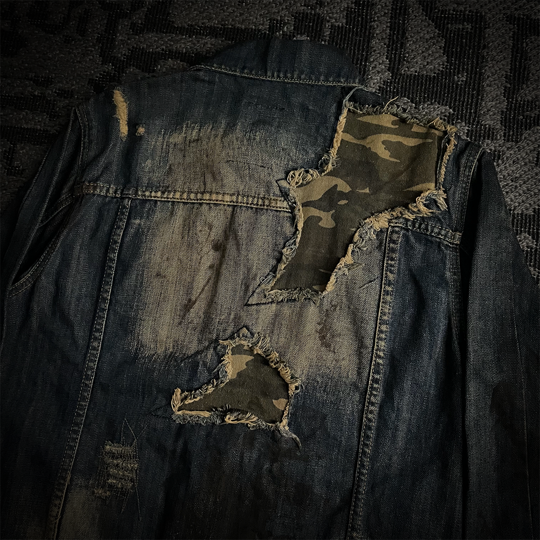 Midas Camo Patched Distressed Denim Jacket