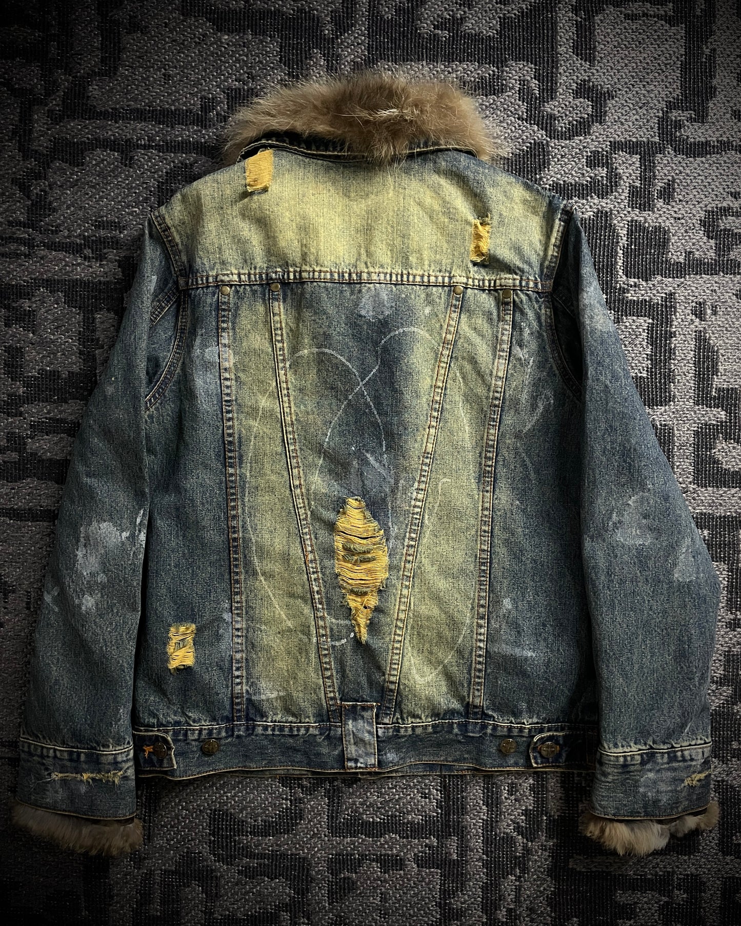 In The Attic Raccoon Fur Distressed Jeans Jacket