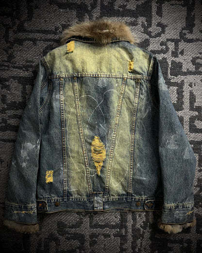 In The Attic Raccoon Fur Distressed Jeans Jacket