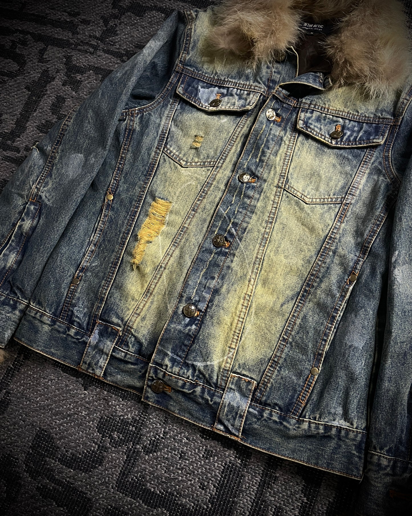 In The Attic Raccoon Fur Distressed Jeans Jacket