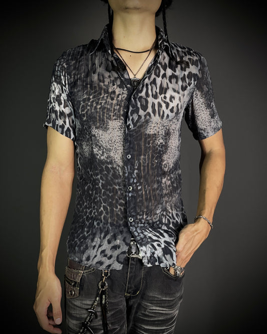 Tornado Mart White Leopard Sheer Shirt