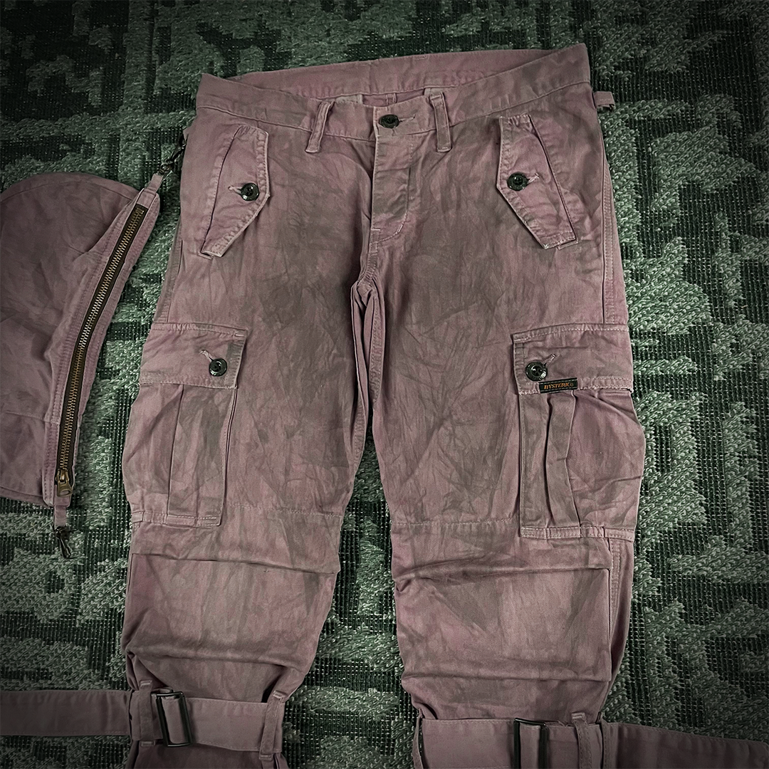 Rare Hysteric Glamour Smoke Wash Multizip With Bag Bondage Cargo Pants