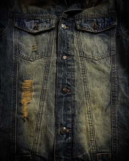 In The Attic Raccoon Fur Distressed Jeans Jacket