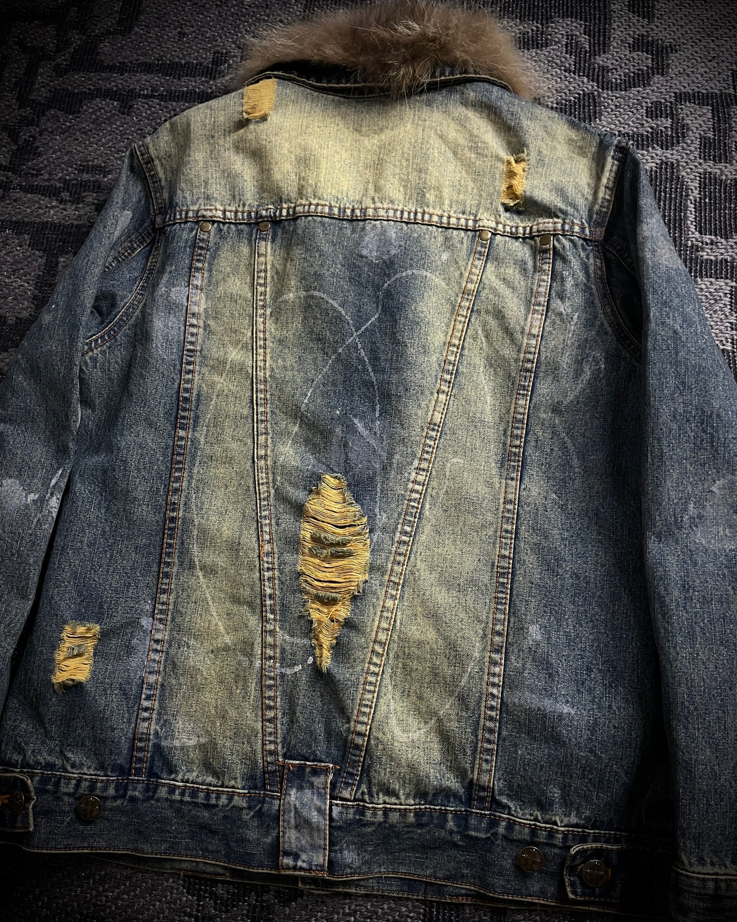 In The Attic Raccoon Fur Distressed Jeans Jacket