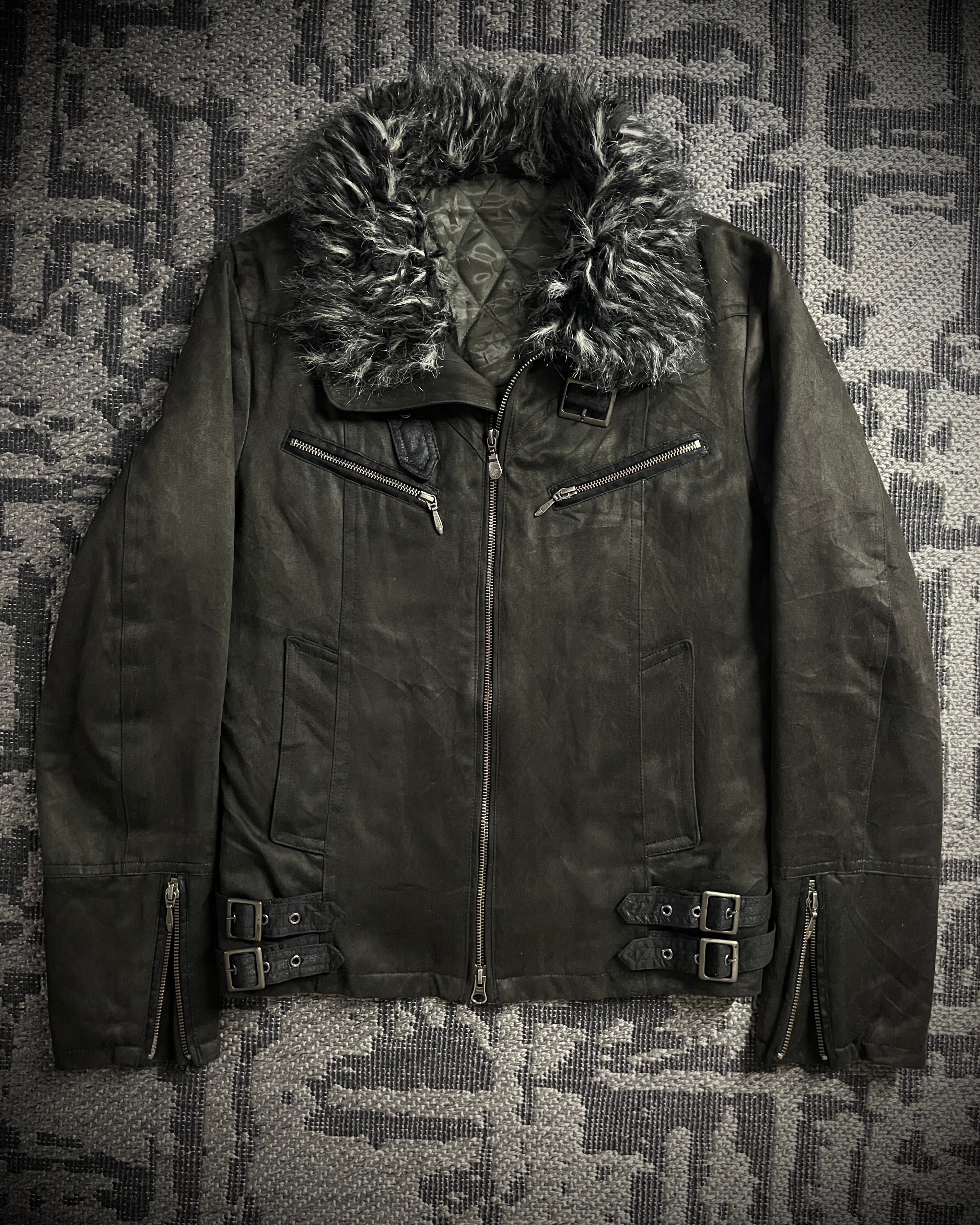 Tornado Mart Faux Fur Micro-Suede Bondage Rider Jacket