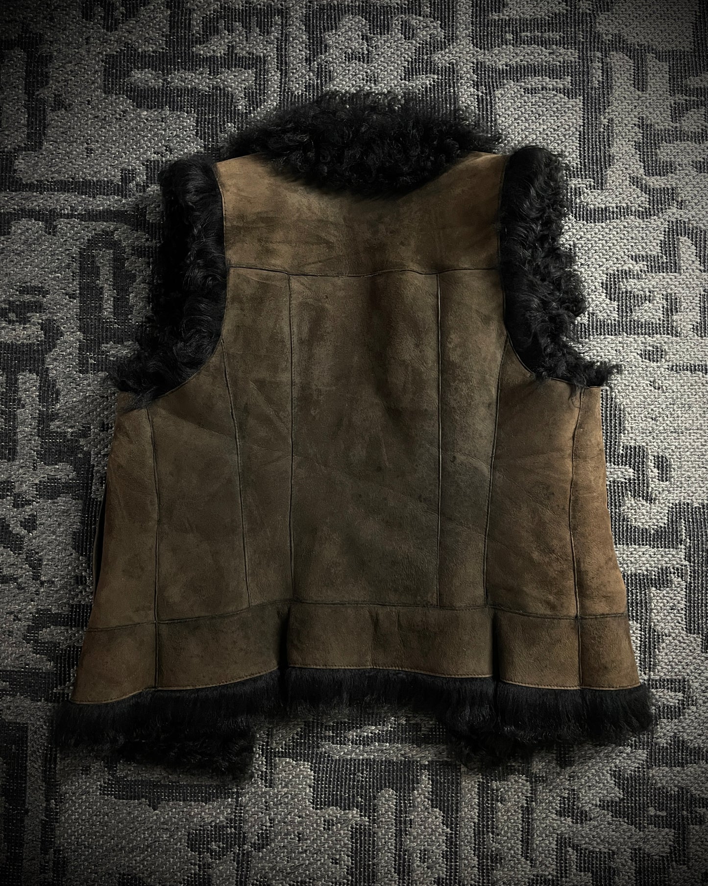 (For offer)Burberry Sample AW05 Brown Suede & Black Shearling Sleeveless Vest