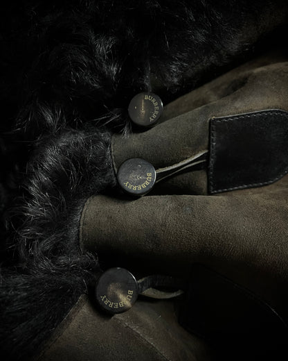 (For offer)Burberry Sample AW05 Brown Suede & Black Shearling Sleeveless Vest