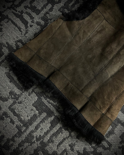 (For offer)Burberry Sample AW05 Brown Suede & Black Shearling Sleeveless Vest