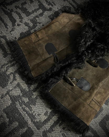 (For offer)Burberry Sample AW05 Brown Suede & Black Shearling Sleeveless Vest