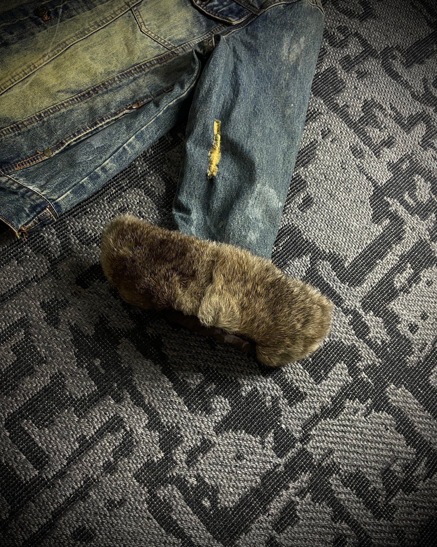 In The Attic Raccoon Fur Distressed Jeans Jacket