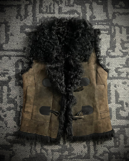 (For offer)Burberry Sample AW05 Brown Suede & Black Shearling Sleeveless Vest