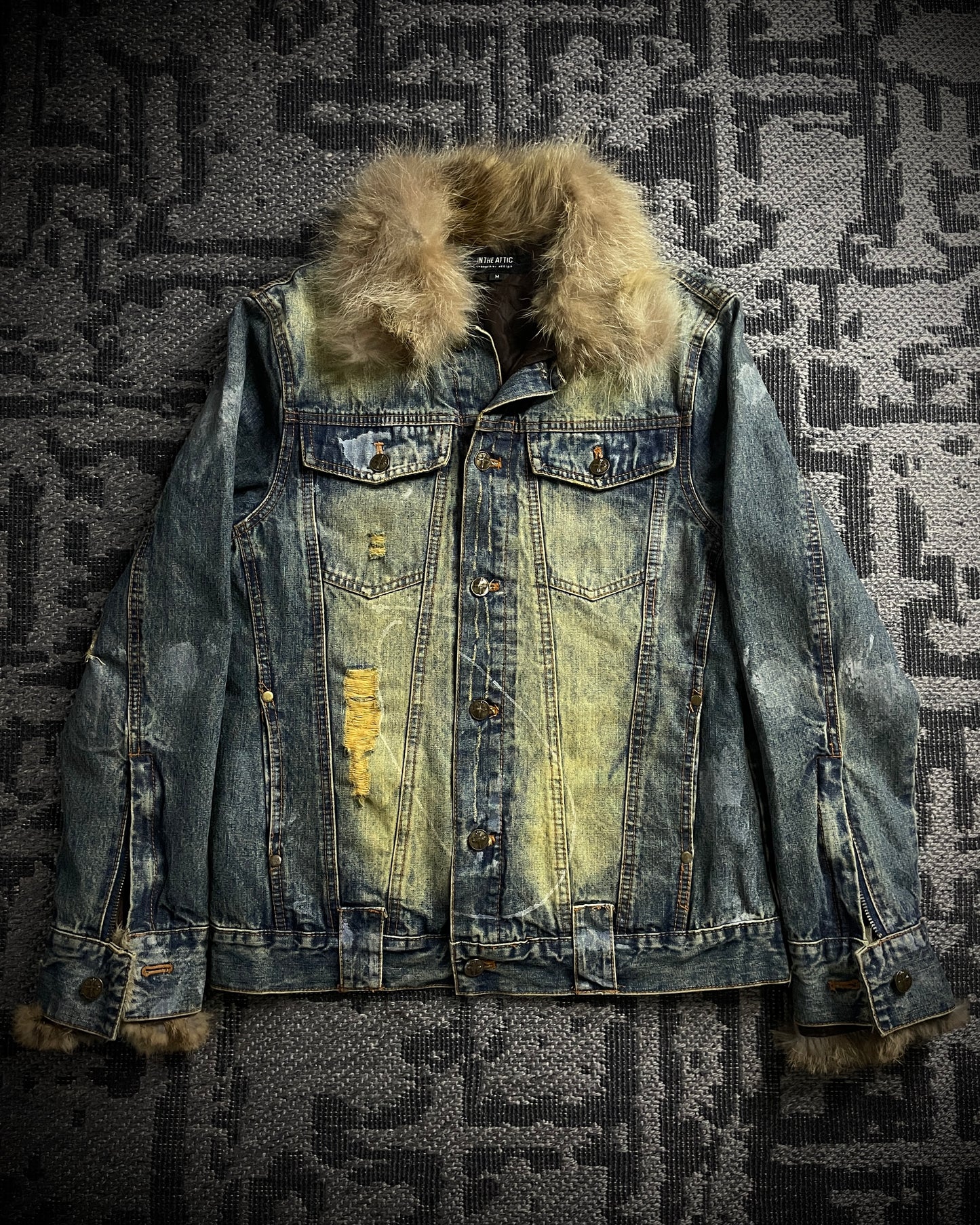 In The Attic Raccoon Fur Distressed Jeans Jacket