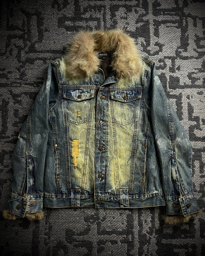 In The Attic Raccoon Fur Distressed Jeans Jacket