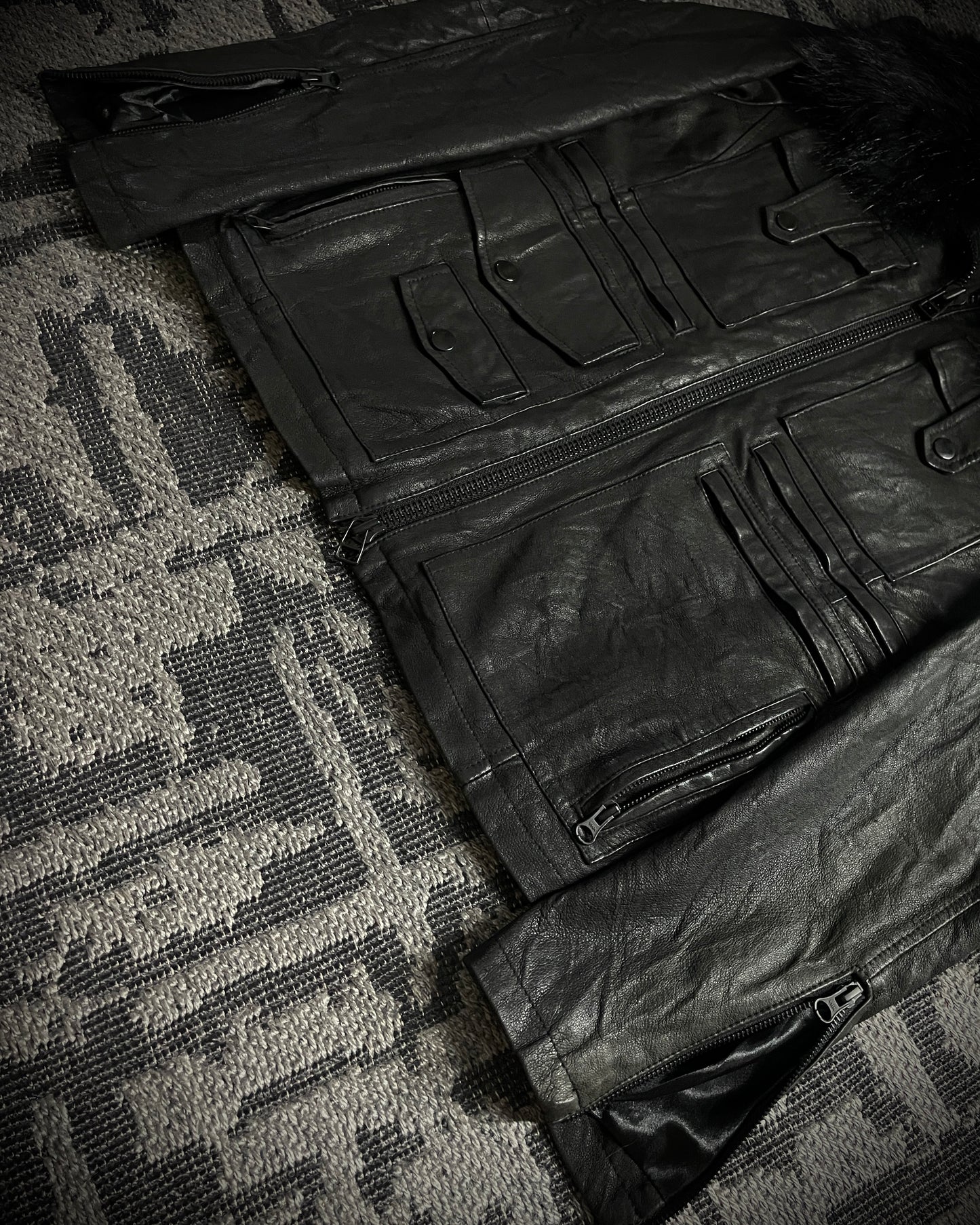 CUSTOM CULTURE Real Fur Multi-Pocket Leather Jacket