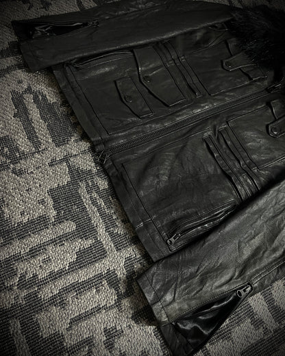 CUSTOM CULTURE Real Fur Multi-Pocket Leather Jacket