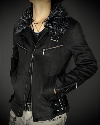 Tornado Mart Faux Fur Micro-Suede Bondage Rider Jacket