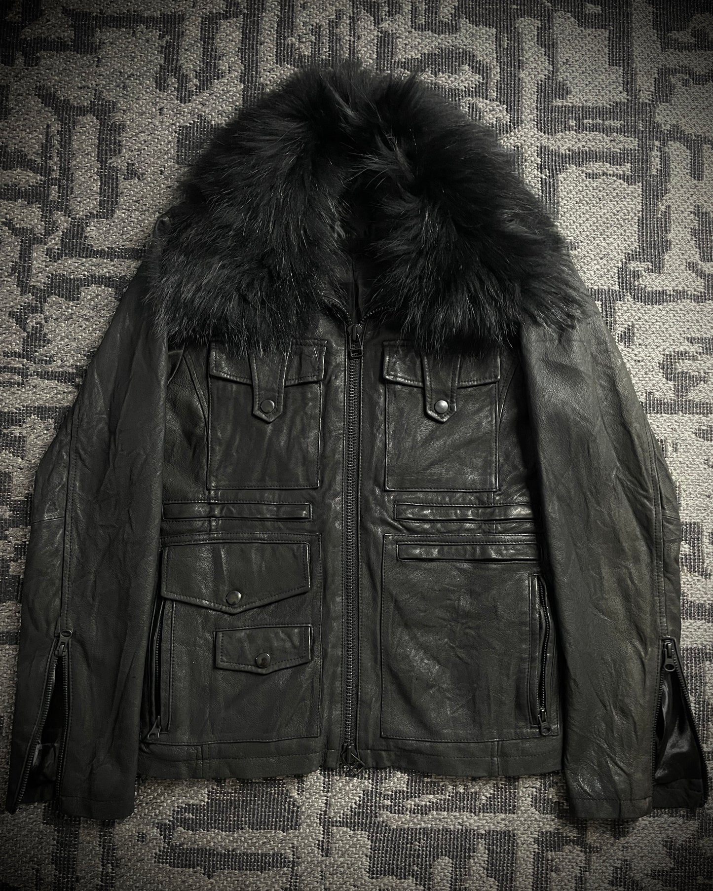 CUSTOM CULTURE Real Fur Multi-Pocket Leather Jacket