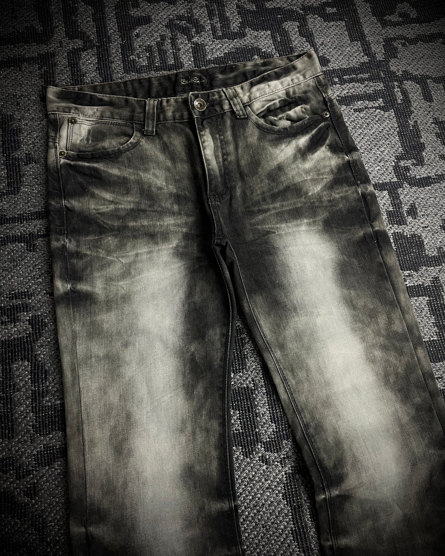 Black Crown Acid Wash Boot Cut Jeans