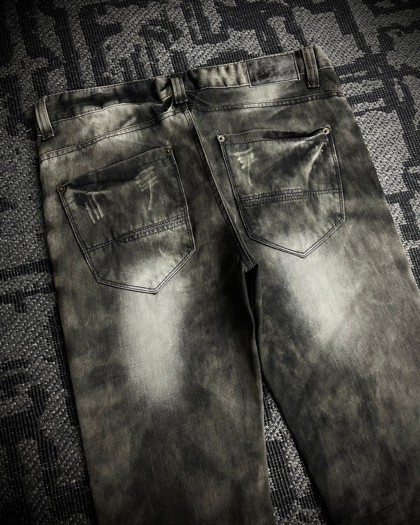 Black Crown Acid Wash Boot Cut Jeans