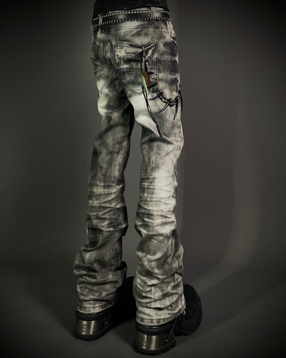 Black Crown Acid Wash Boot Cut Jeans