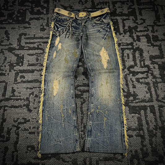 Midas Gold Glitter Splash Distressed Boot Cut Flare Jeans