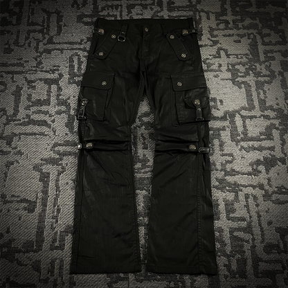 Tornado Mart Tactical Foil Waxed Cargo Flared Pants