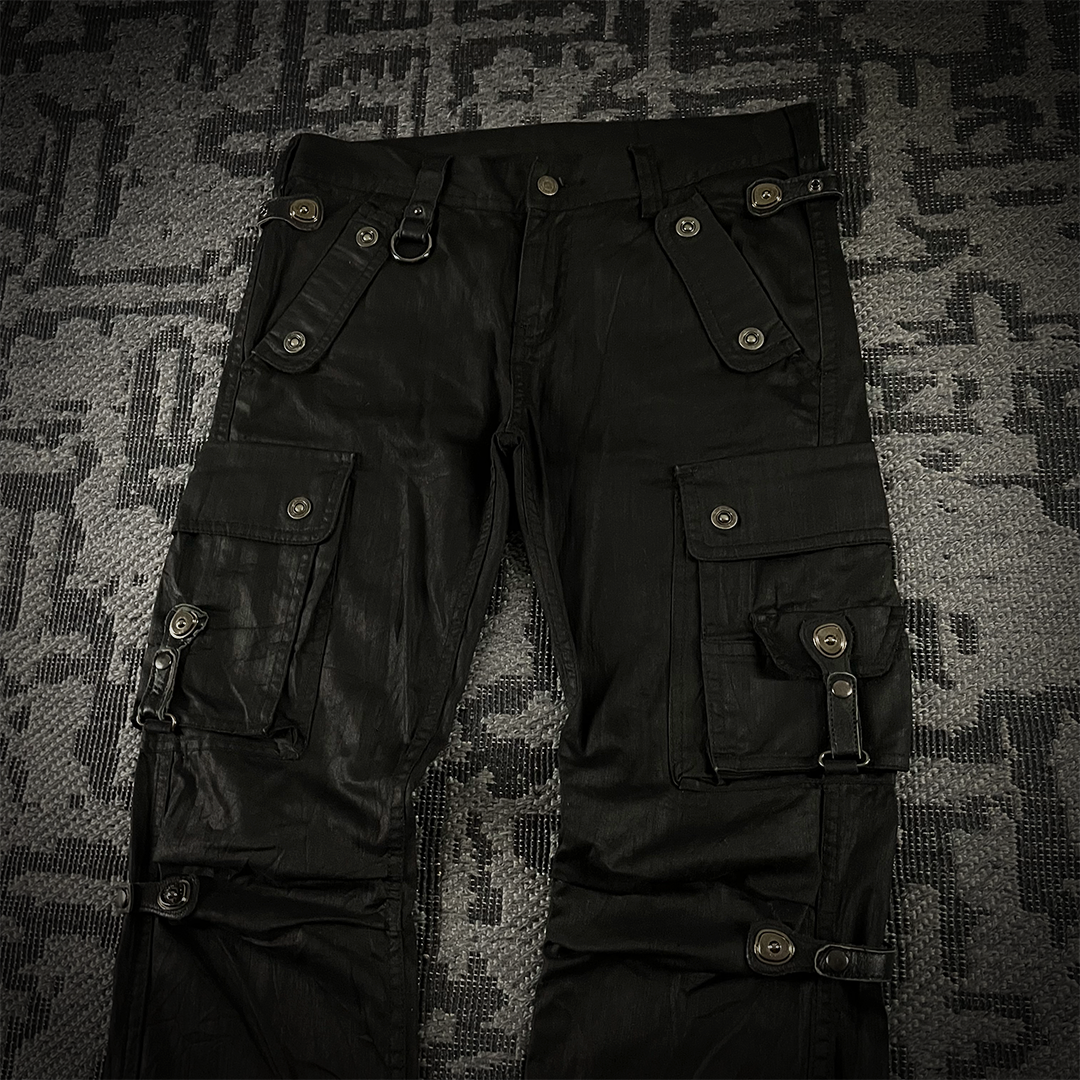 Tornado Mart Tactical Foil Waxed Cargo Flared Pants