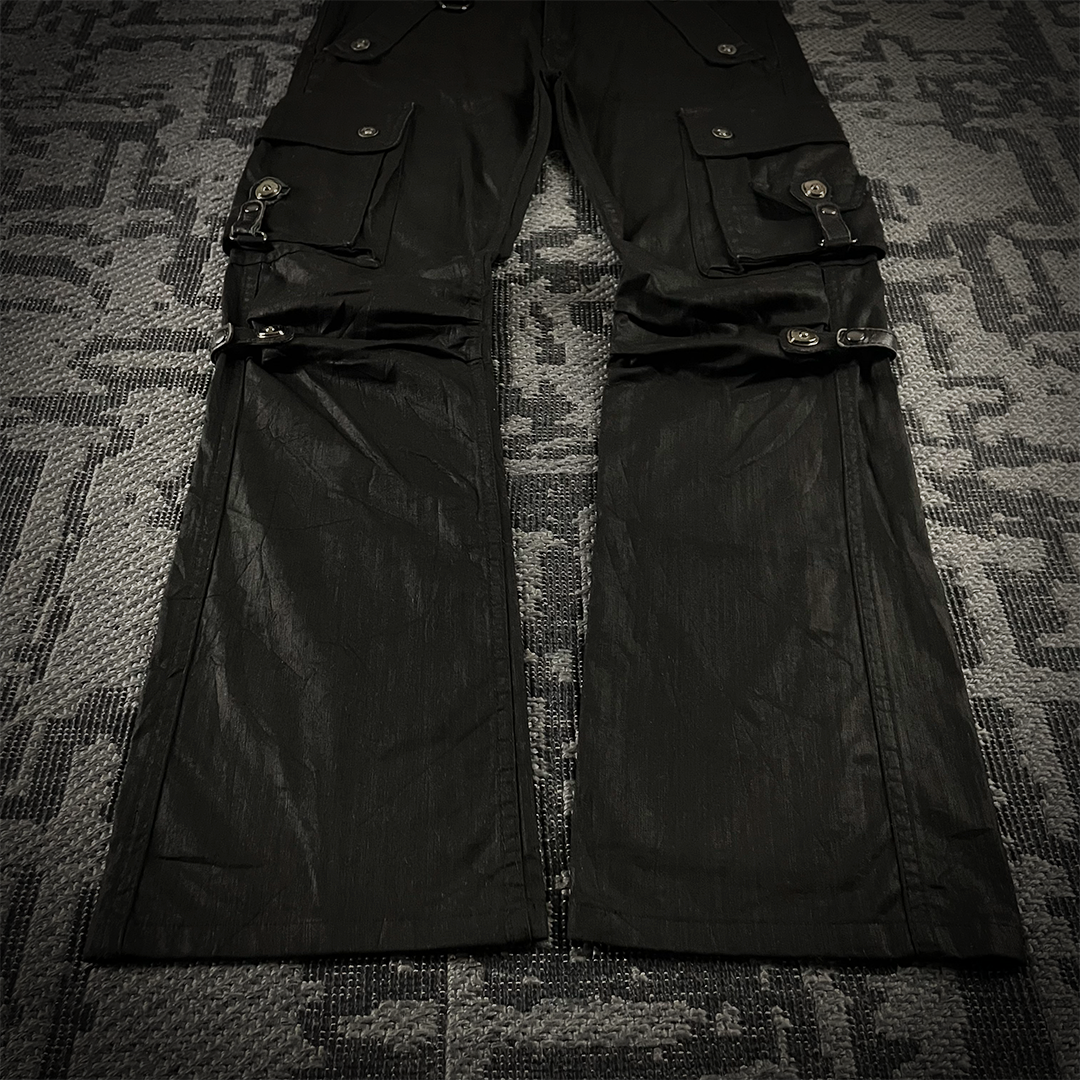 Tornado Mart Tactical Foil Waxed Cargo Flared Pants