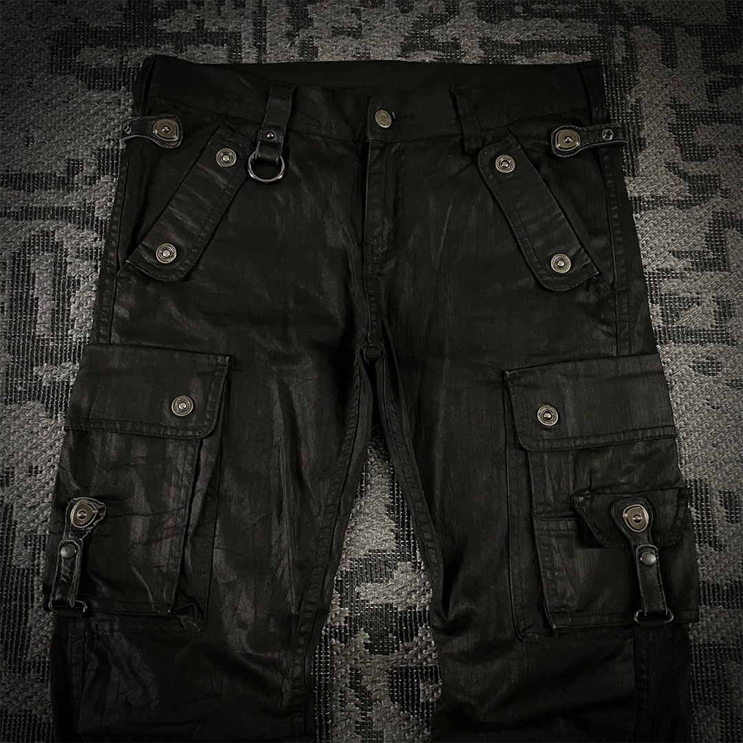 Tornado Mart Tactical Foil Waxed Cargo Flared Pants