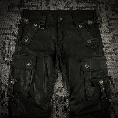 Tornado Mart Tactical Foil Waxed Cargo Flared Pants