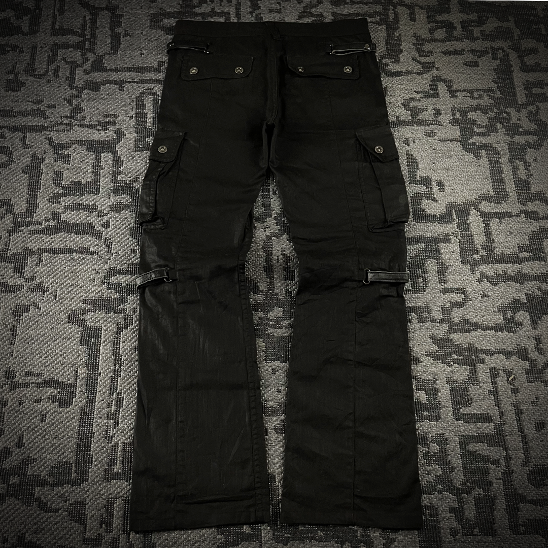 Tornado Mart Tactical Foil Waxed Cargo Flared Pants