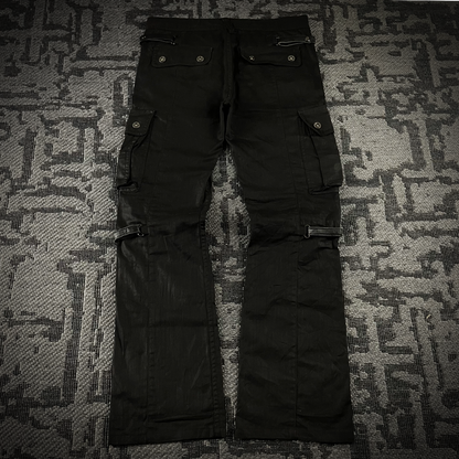 Tornado Mart Tactical Foil Waxed Cargo Flared Pants