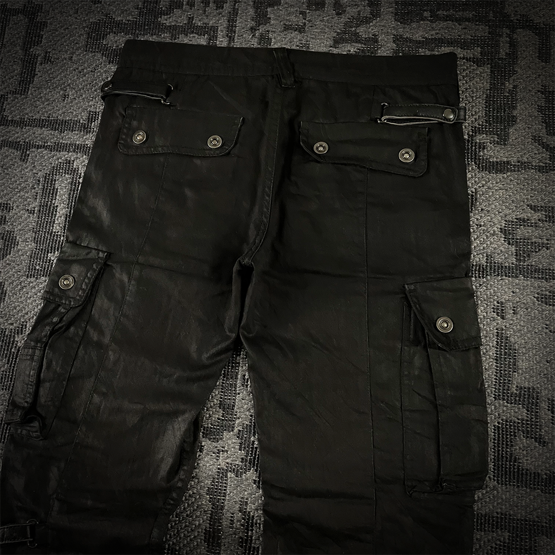 Tornado Mart Tactical Foil Waxed Cargo Flared Pants