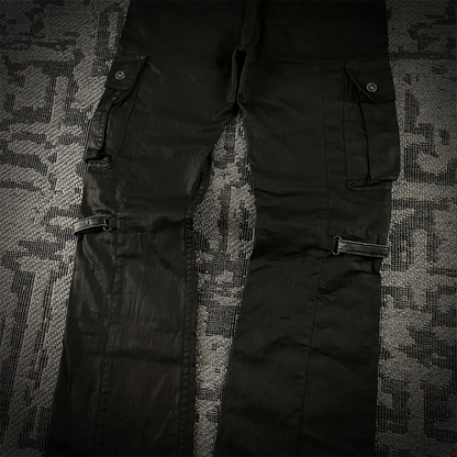 Tornado Mart Tactical Foil Waxed Cargo Flared Pants