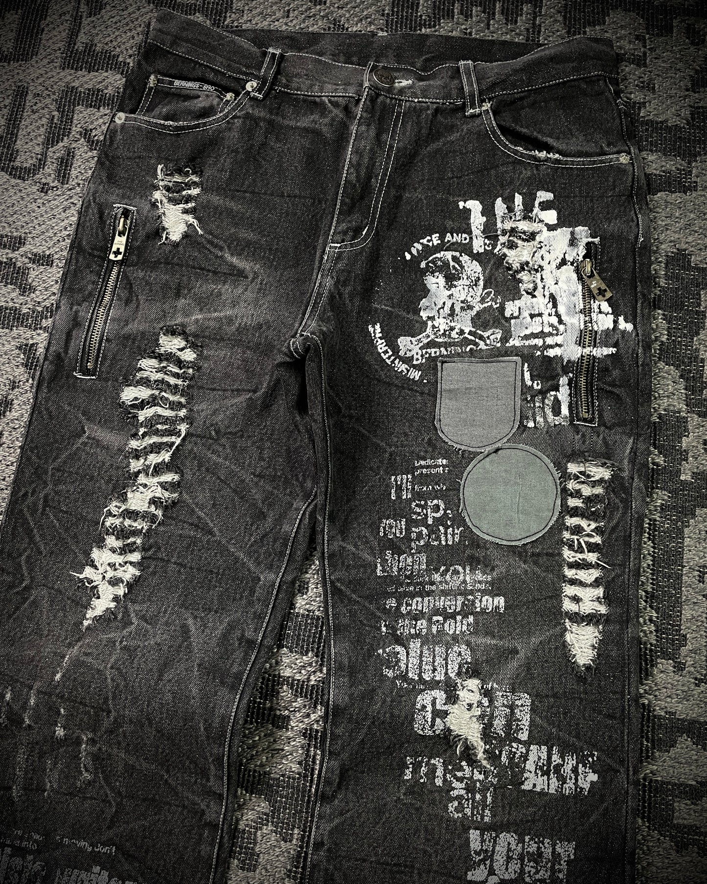 Bernnings Sho Silver Stitch Multi-zip Distressed Poem Bootcut Jeans