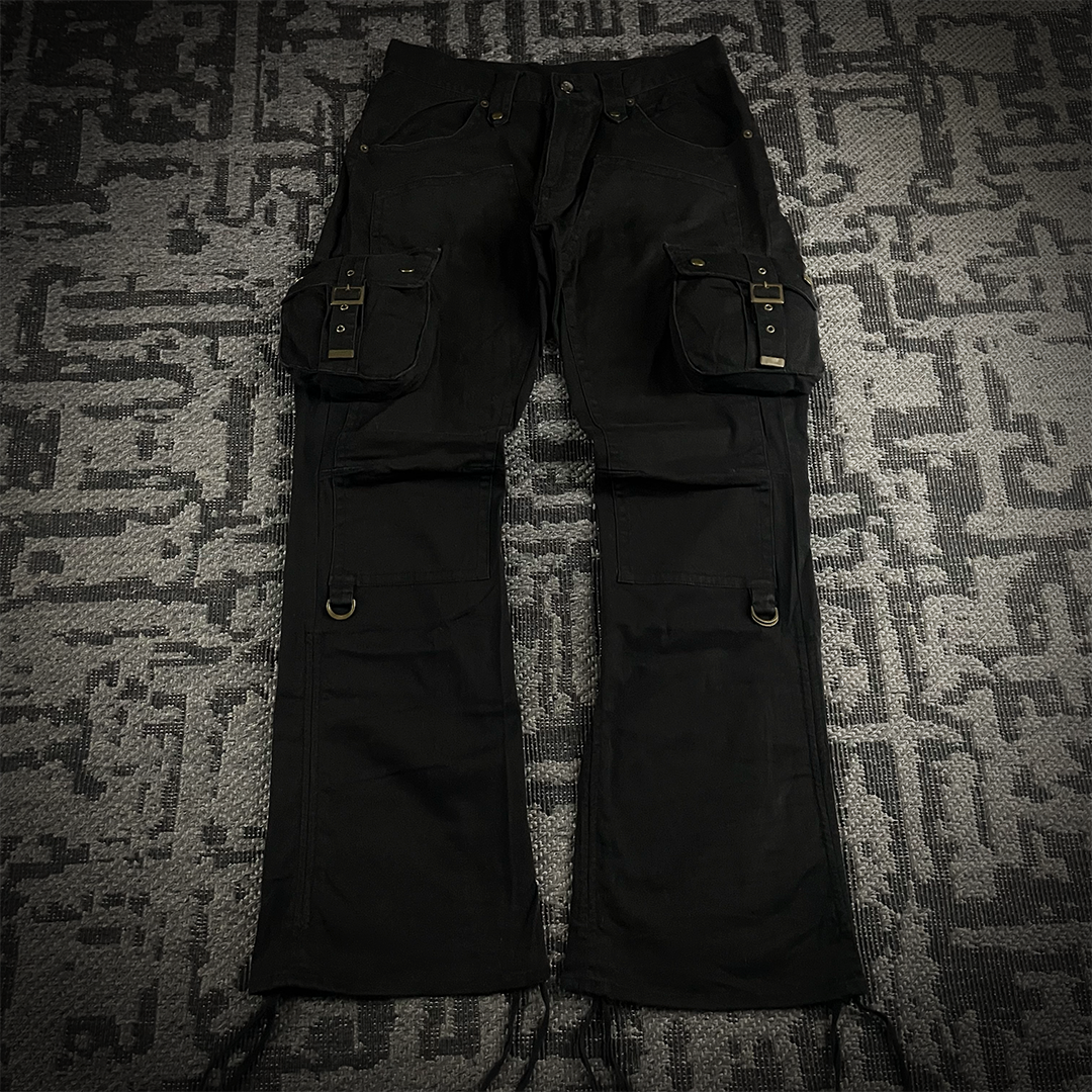 Semantic design double knee cargo flared pants