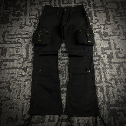 Semantic design double knee cargo flared pants