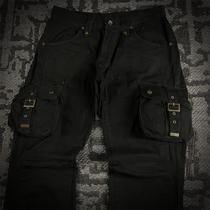 Semantic design double knee cargo flared pants