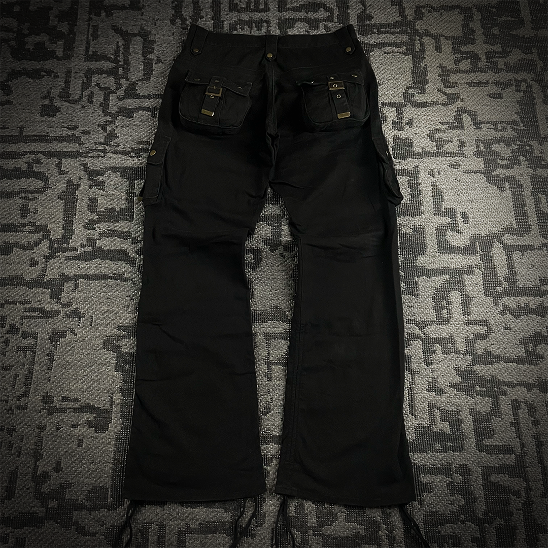 Semantic design double knee cargo flared pants