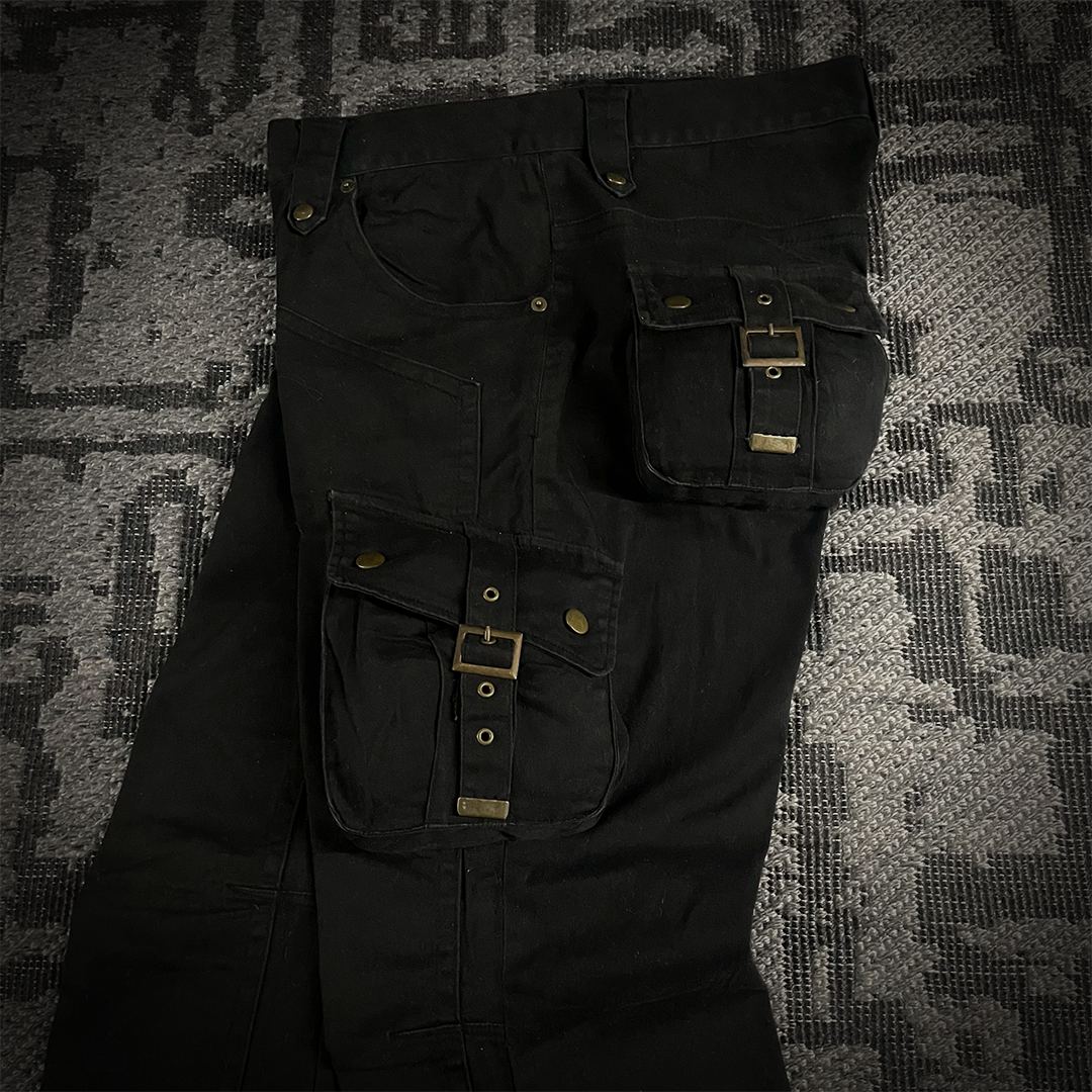 Semantic design double knee cargo flared pants