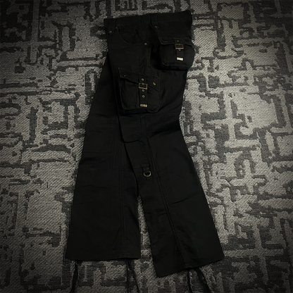 Semantic design double knee cargo flared pants