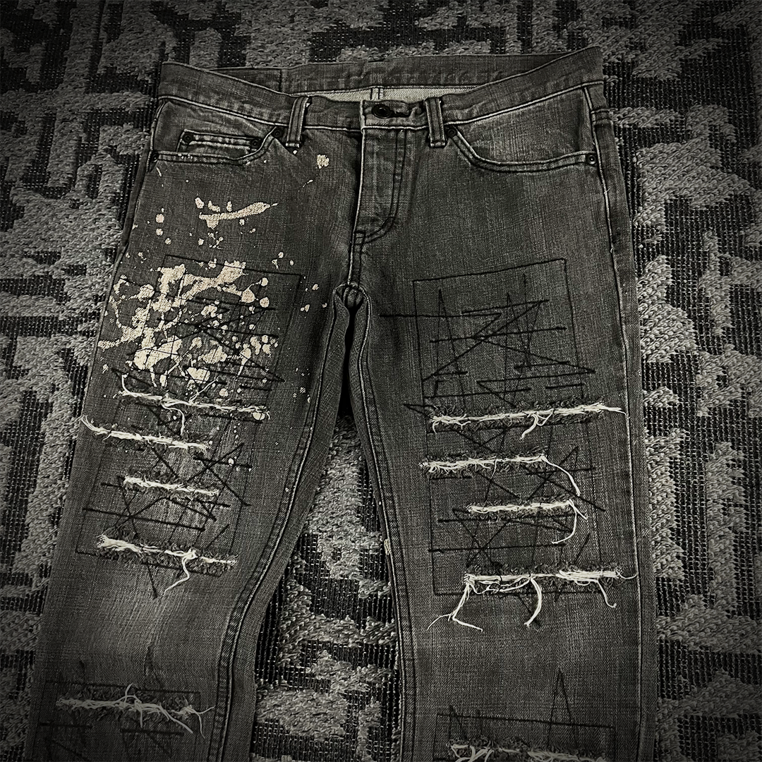 Hysteric Glamour Distressed Damage Splatter Denim