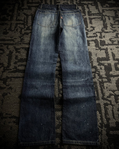 H.Naoto+Die Skull Poem Print Slim Straight Jeans