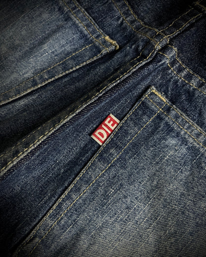 H.Naoto+Die Skull Poem Print Slim Straight Jeans