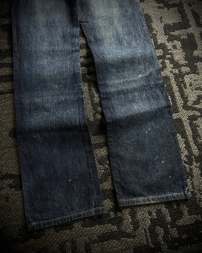 H.Naoto+Die Skull Poem Print Slim Straight Jeans