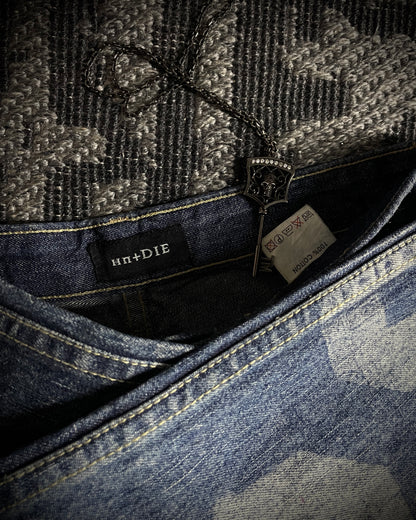 H.Naoto+Die Skull Poem Print Slim Straight Jeans