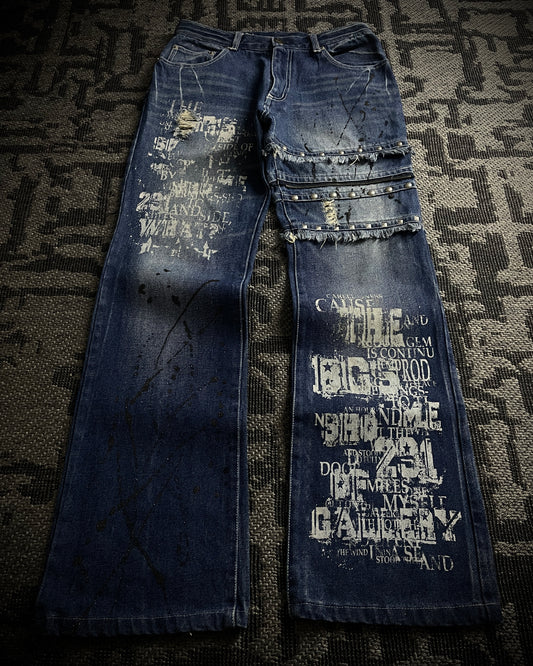 Bernnings Sho Distressed Poem Studded Bootcut Denim