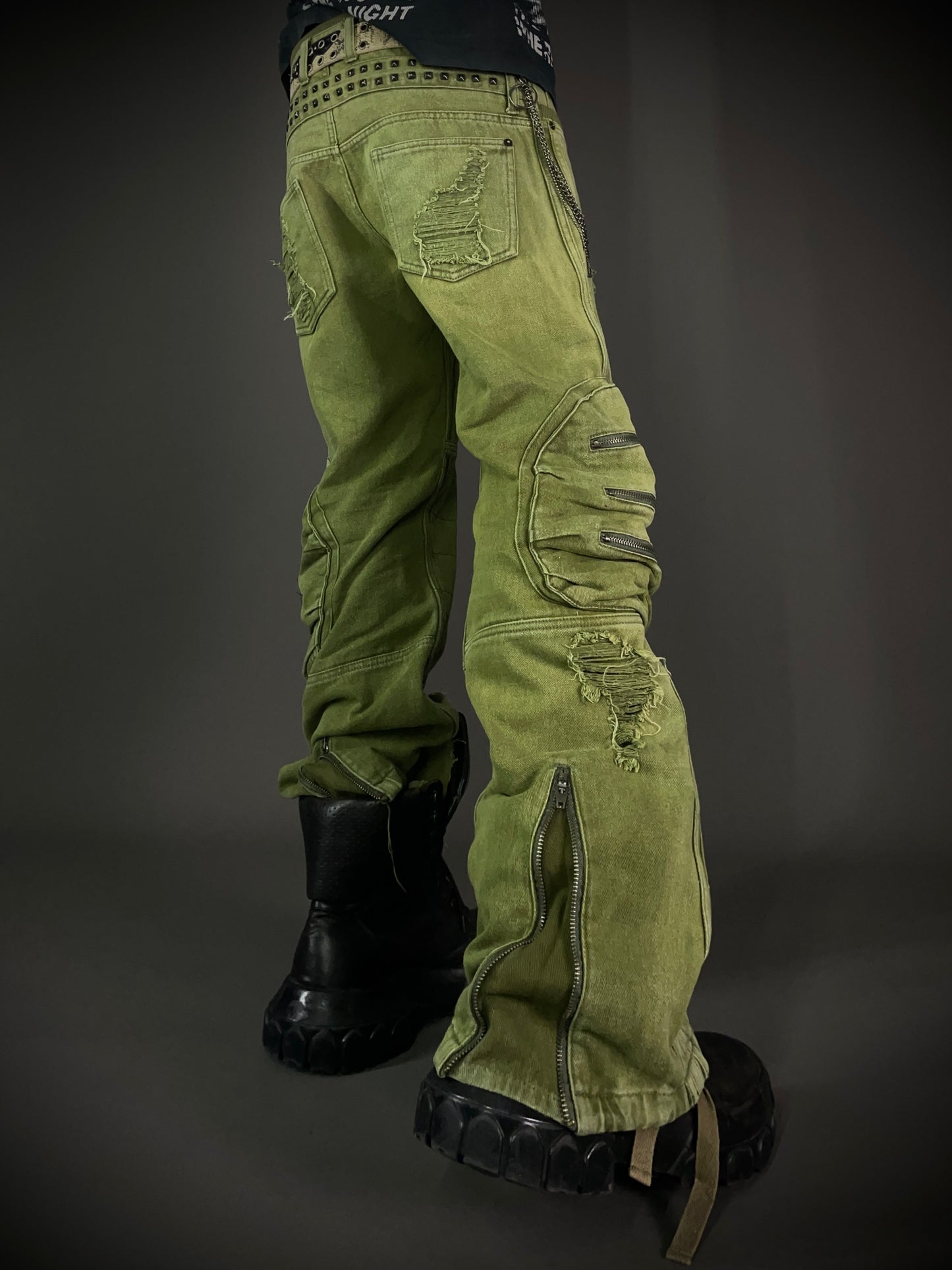 Glad News Gas Mask Distressed Zip Detail Wide Cargo Pants